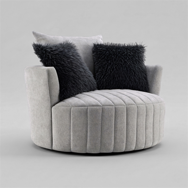 Furniture of America Beauty Fabric Tufted 360 Degree Swivel Chair in Light Gray
