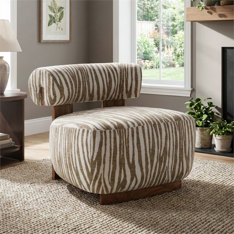 Furniture of America Sebras Chenille Zebra-Stripe Accent Chair in Beige