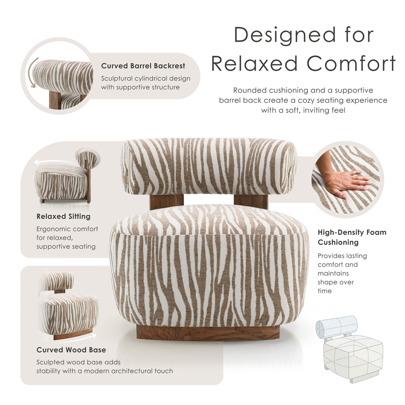 Furniture of America Sebras Chenille Zebra-Stripe Accent Chair in Beige