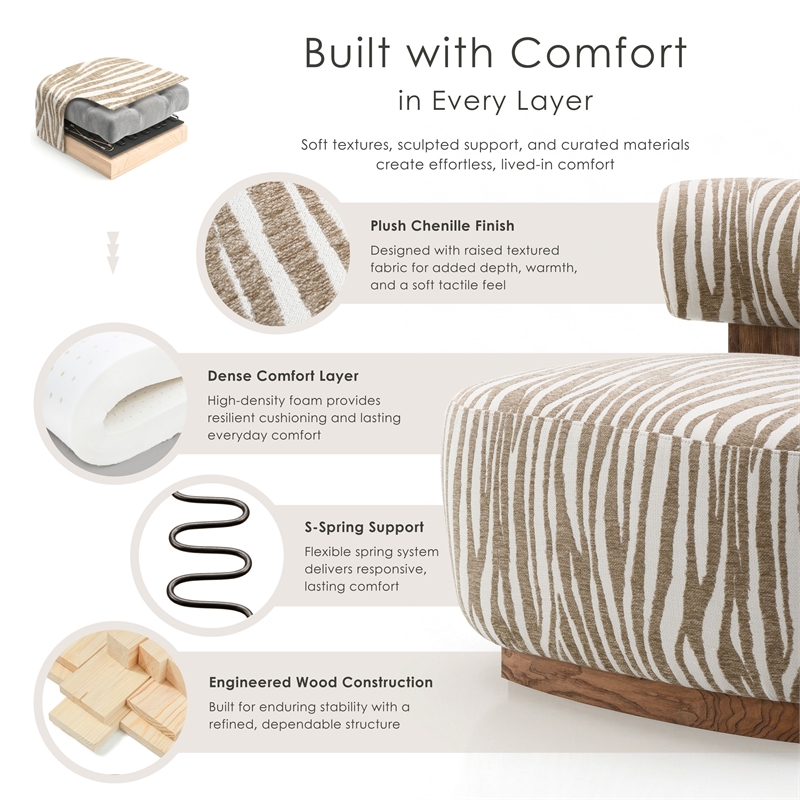 Furniture of America Sebras Chenille Zebra-Stripe Accent Chair in Beige