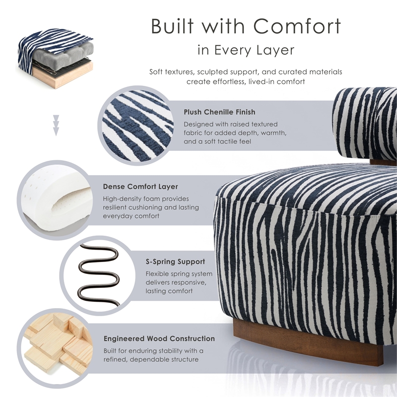 Furniture of America Sebras Chenille Zebra-Stripe Accent Chair in Blue
