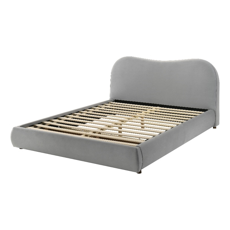 Furniture of America Lunaria Velvet 1-Drawer Queen Platform Bed in Light Gray