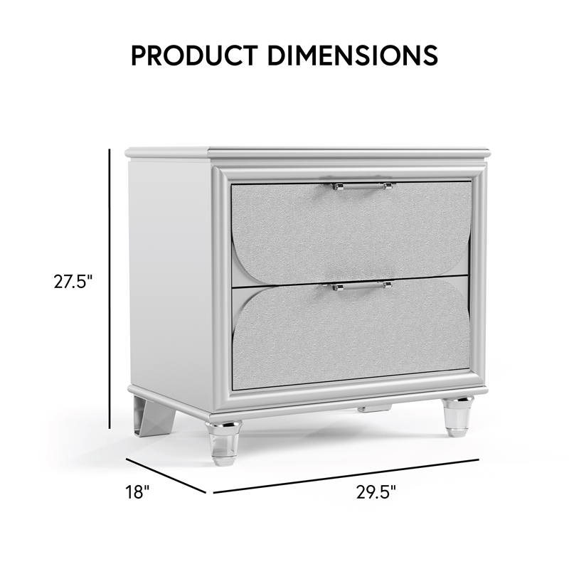 Furniture of America Deagree Solid Wood Dovetail 2-Drawer Nightstand in Silver