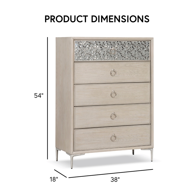 Furniture of America Glint Solid Wood Dovetail 5-Drawer Chest in Oak
