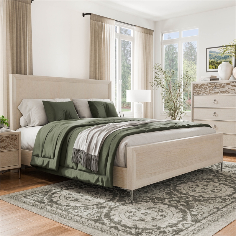 Furniture of America Glint Solid Wood Queen Panel Bed in Oak