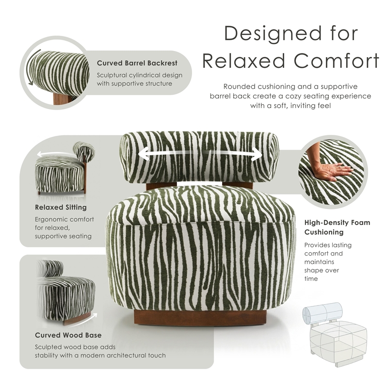 Furniture of America Sebras Chenille Zebra-Stripe Accent Chair in Green
