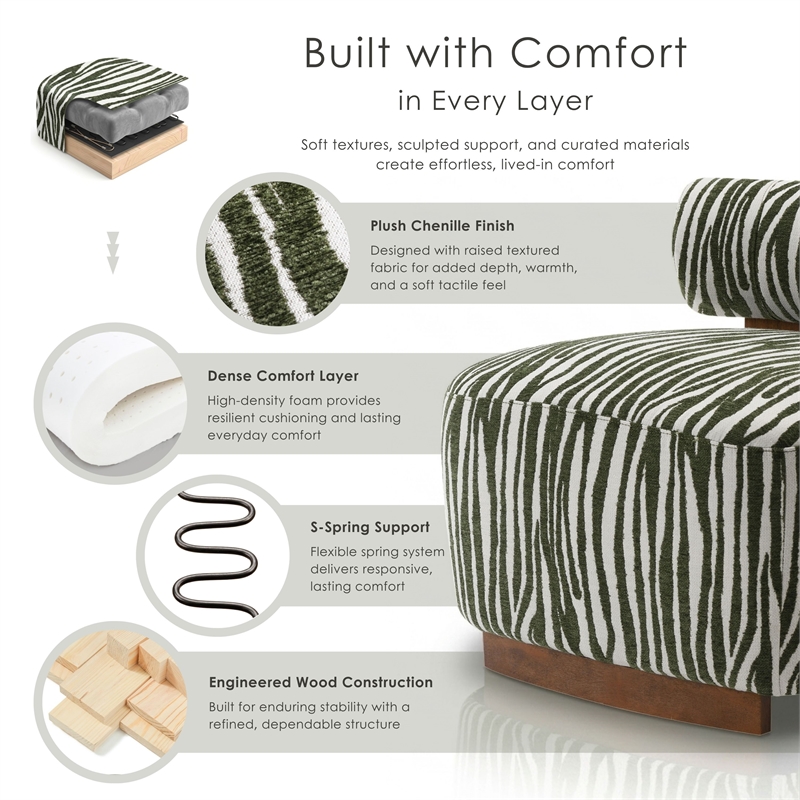 Furniture of America Sebras Chenille Zebra-Stripe Accent Chair in Green