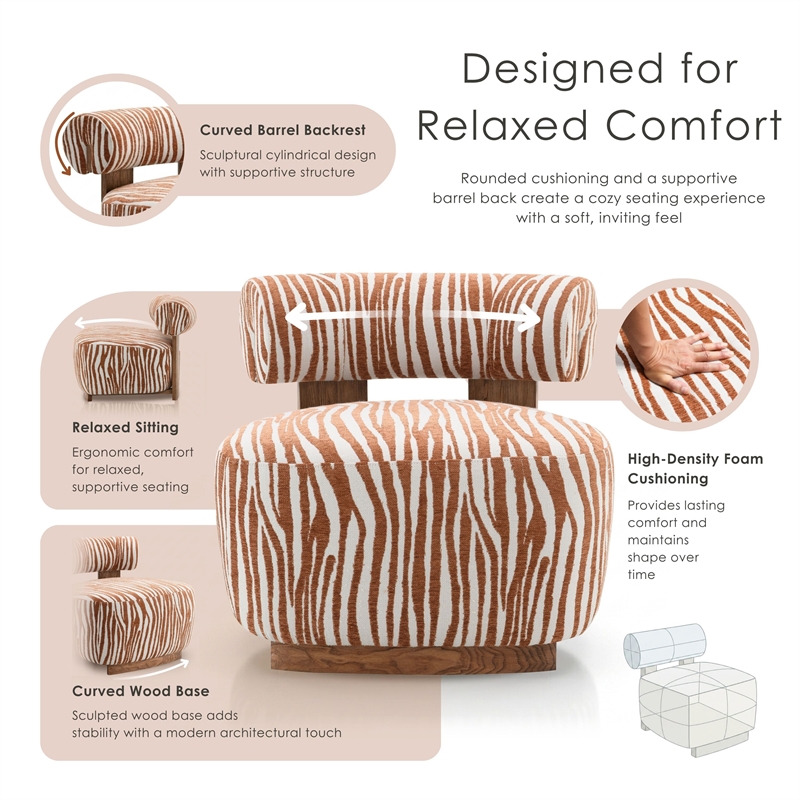 Furniture of America Sebras Chenille Zebra-Stripe Accent Chair in Orange