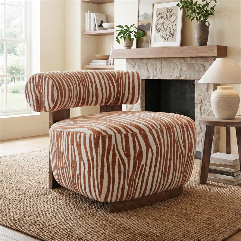 Furniture of America Sebras Chenille Zebra-Stripe Accent Chair in Orange