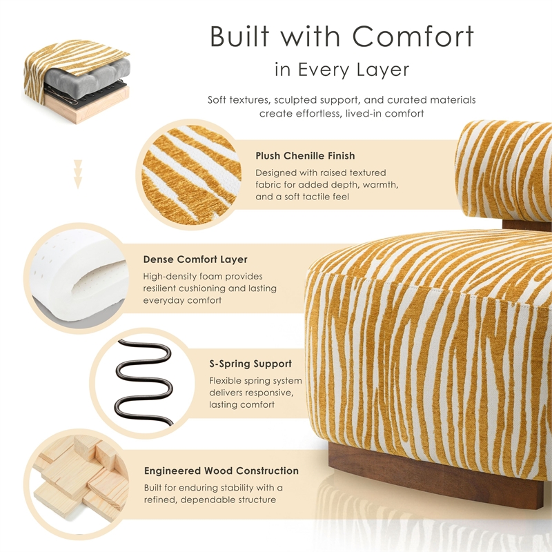 Furniture of America Sebras Chenille Zebra-Stripe Accent Chair in Yellow