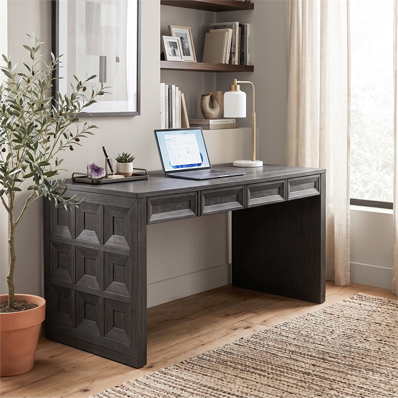 Furniture of America Dannen Solid Wood 3-Drawer Writing Desk in Black