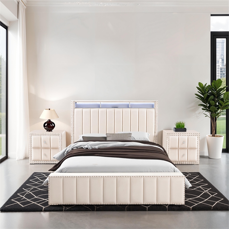 Furniture of America Regan Fabric Upholstered Full 3-Piece Bedroom Set in Beige