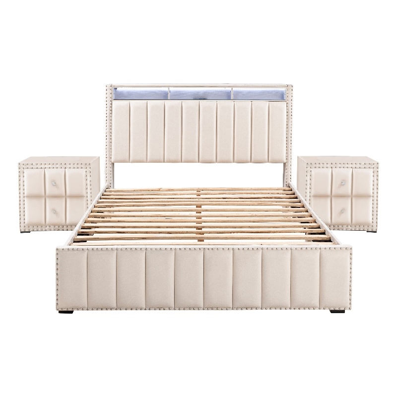 Furniture of America Regan Fabric Upholstered Full 3-Piece Bedroom Set in Beige