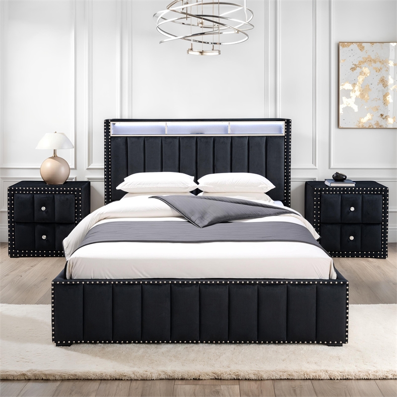 Furniture of America Regan Fabric Upholstered Full 3-Piece Bedroom Set in Black