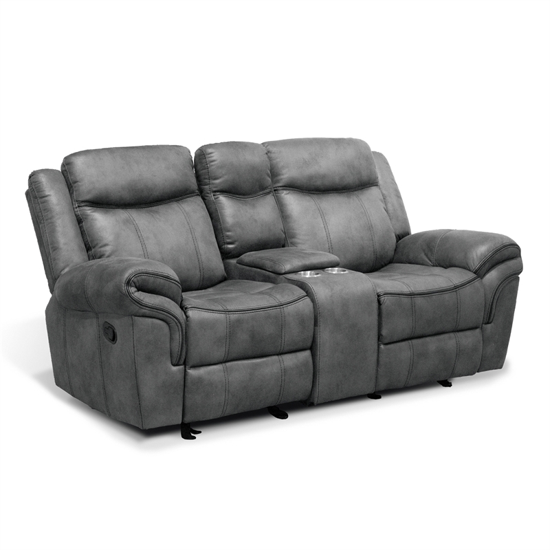 FOA Moya Faux Leather Dark Gray 2-Piece Manual Reclining Sofa Set