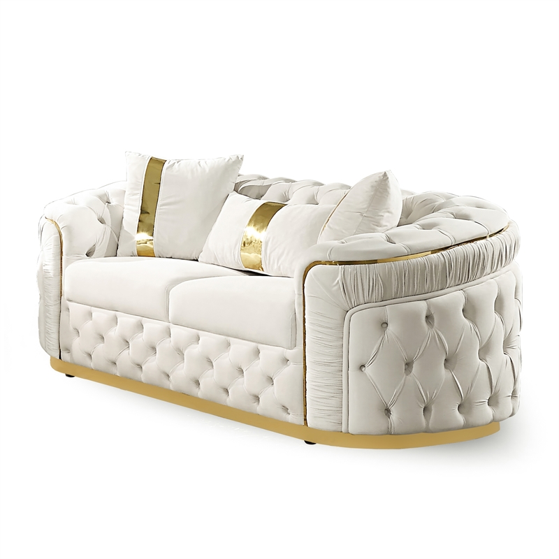 Furniture of America Elbrook Fabric Slope Curved Arm 2-Piece Sofa Set in Beige