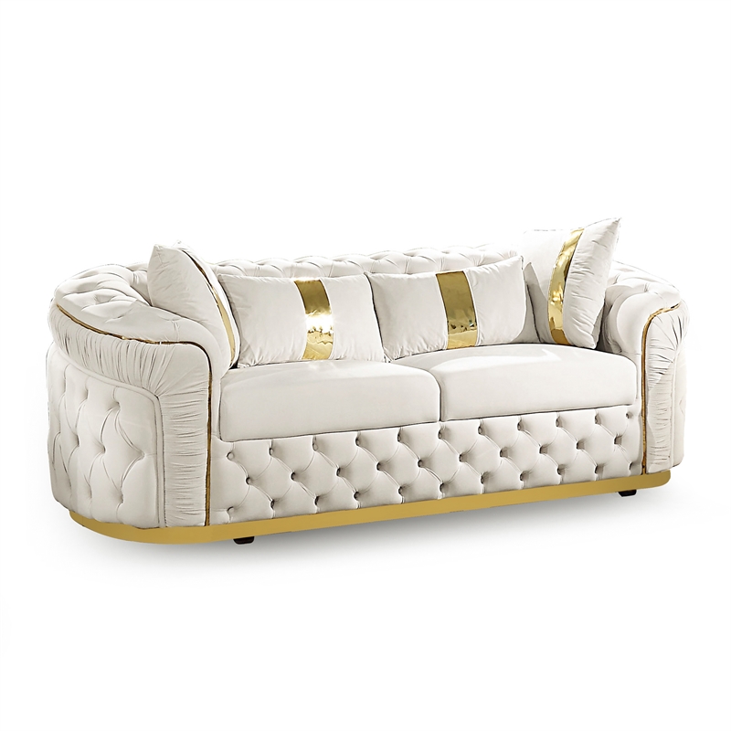 Furniture of America Elbrook Fabric Slope Curved Arm 2-Piece Sofa Set in Beige