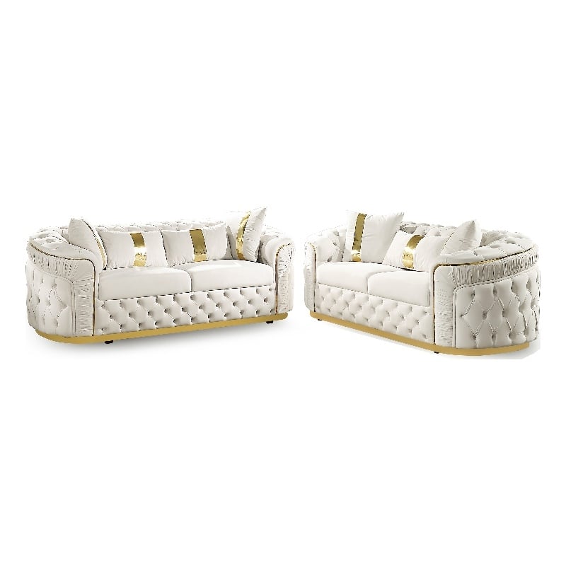 Furniture of America Elbrook Fabric Slope Curved Arm 2-Piece Sofa Set in Beige
