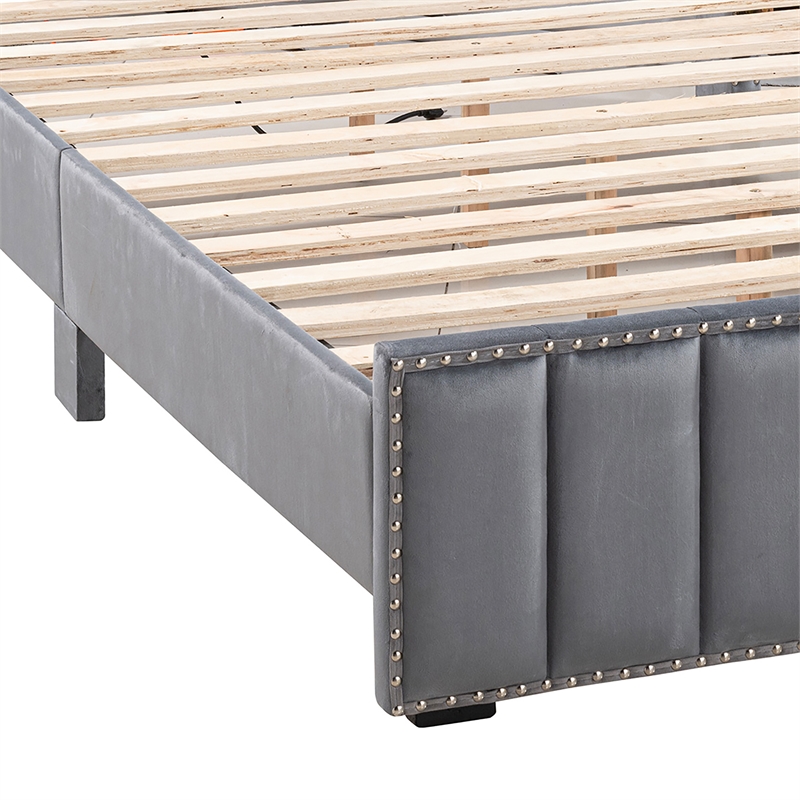 Furniture of America Regan Fabric Storage Queen Bed with LED and USB in Gray
