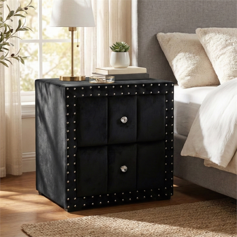 Furniture of America Regan Fabric Upholstered 2-Drawer Nightstand in Black