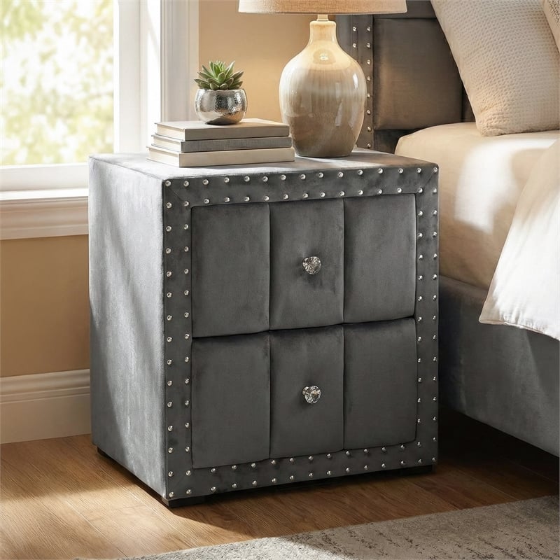 Furniture of America Regan Fabric Upholstered 2-Drawer Nightstand in Gray