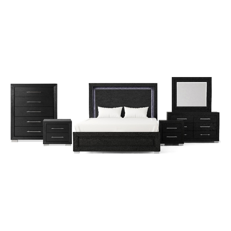 Furniture of America Lyle Solid Wood King 6-Piece Bedroom Set in Black