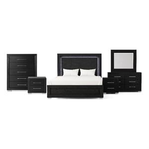Furniture of America Lyle Solid Wood King 6-Piece Bedroom Set in Black
