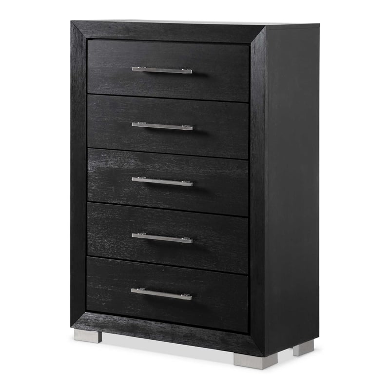 Furniture of America Lyle Solid Wood King 5-Piece Bedroom Set in Black