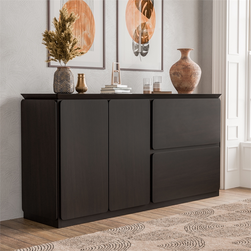 Furniture of America Nazaen Solid Wood Multi-Storage Server in Black