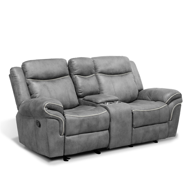 FOA Moya Faux Leather Warm Gray 2-Piece Manual Reclining Sofa Set