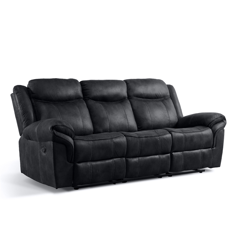 FOA Moya Faux Leather Black 3-Piece Manual Reclining Sofa Set