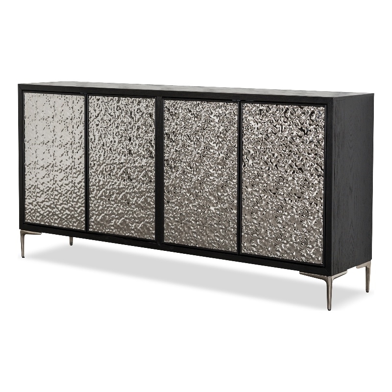 Furniture of America Meinter Wood Stainless Steel Door Panel Server in Black