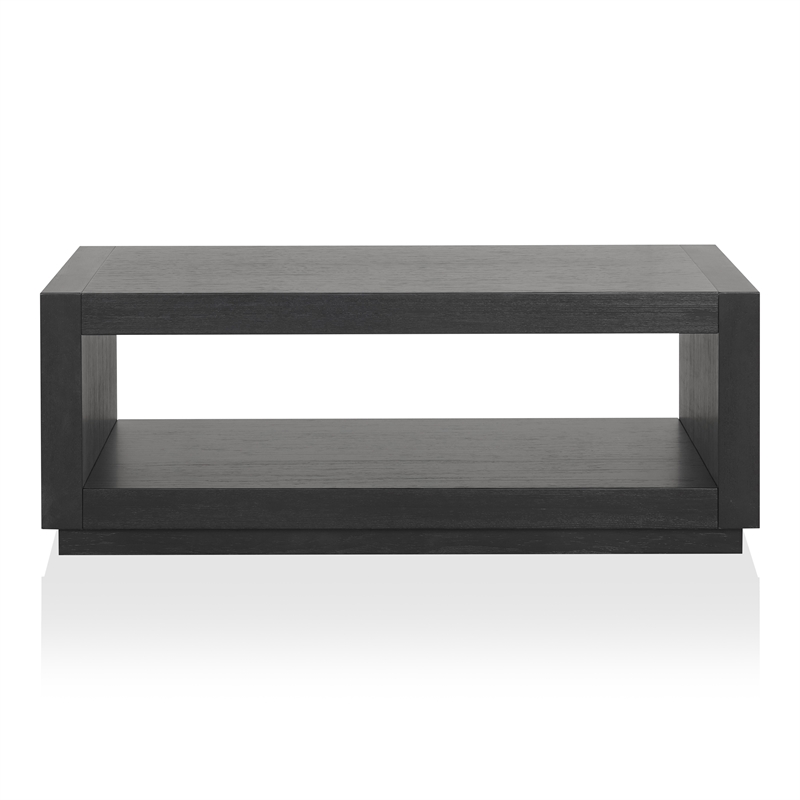 Furniture of America Mitta Solid Wood Storage Plinthe Base Coffee Table in Black