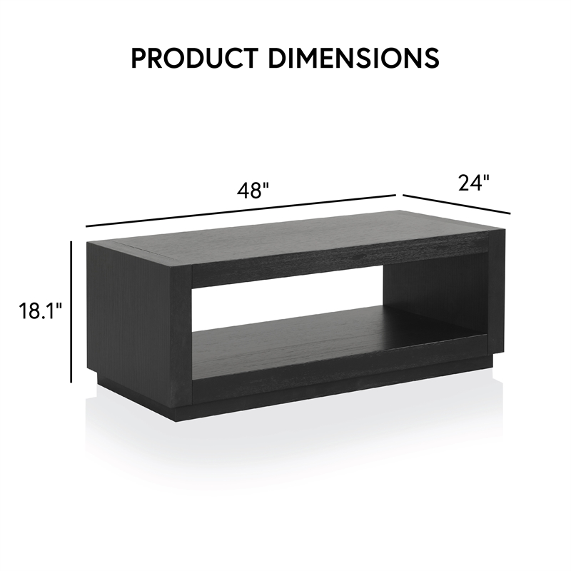 Furniture of America Mitta Solid Wood Storage Plinthe Base Coffee Table in Black