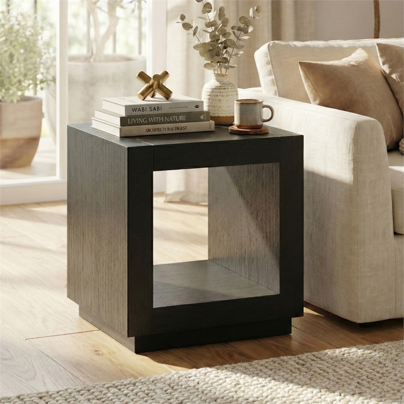 Furniture of America Mitta Solid Wood Storage Plinthe Base End Table in Black