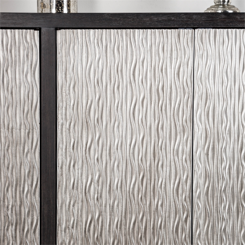 Furniture of America Meinter Solid Wood Wavy Embossed Pattern Server in Black