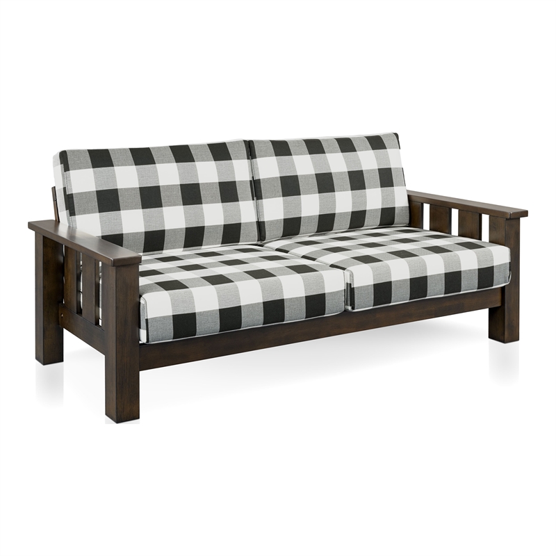 Furniture of America Gavik Wood Plaid Pattern 3-Piece Sofa Set in Dark Walnut