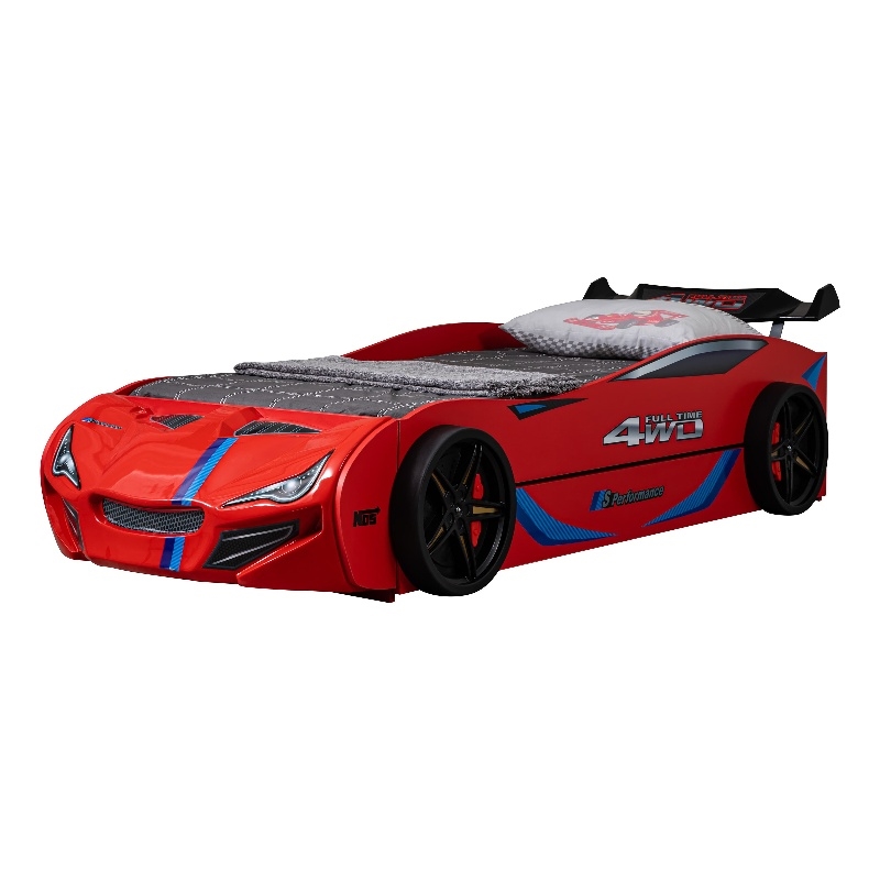Furniture of America Redvers Wood Race Car Design Twin Kid Bed in Red