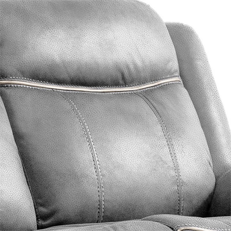 FOA Moya Faux Leather Manual Reclining Sofa with Drop-Down Table in Warm Gray