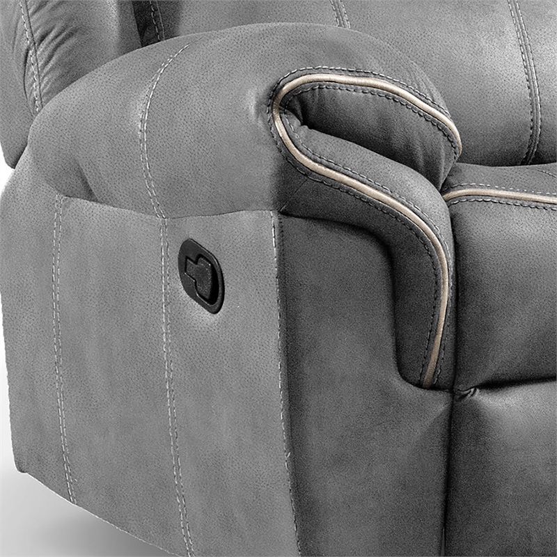 FOA Moya Faux Leather Manual Reclining Sofa with Drop-Down Table in Warm Gray