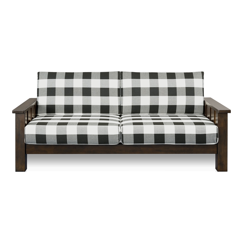 Furniture of America Gavik Wood Plaid Pattern Sofa in Dark Walnut
