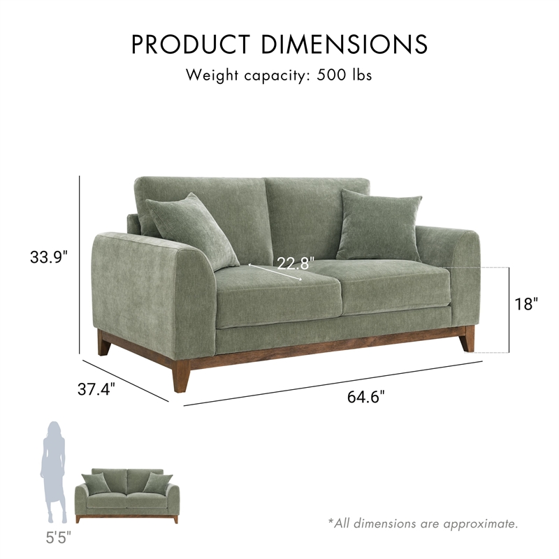 Furniture of America Naria Chenille Soft Track Arm Loveseat in Green