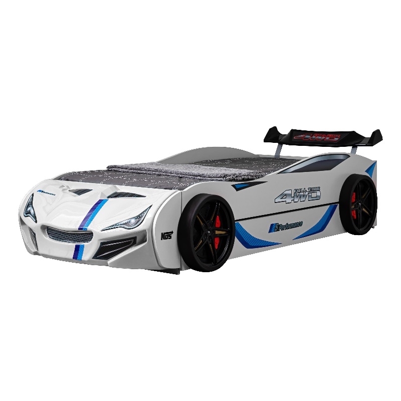 Furniture of America Redvers Wood Race Car Design Twin Kid Bed in White