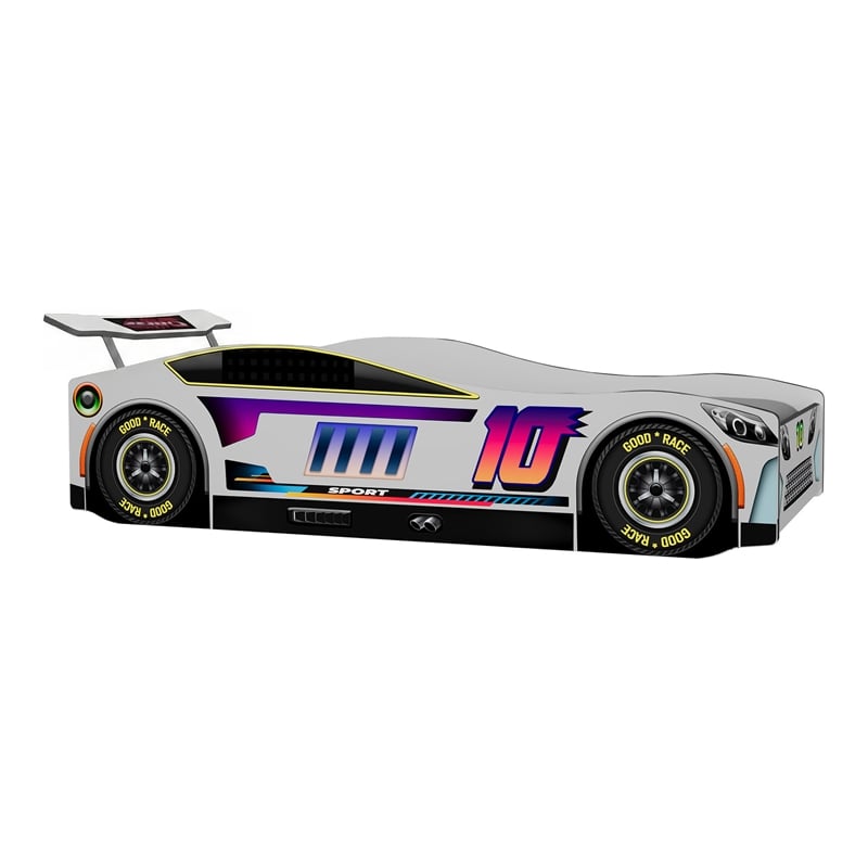 Furniture of America Yael Wood Race Car Design Twin Kid Bed in White