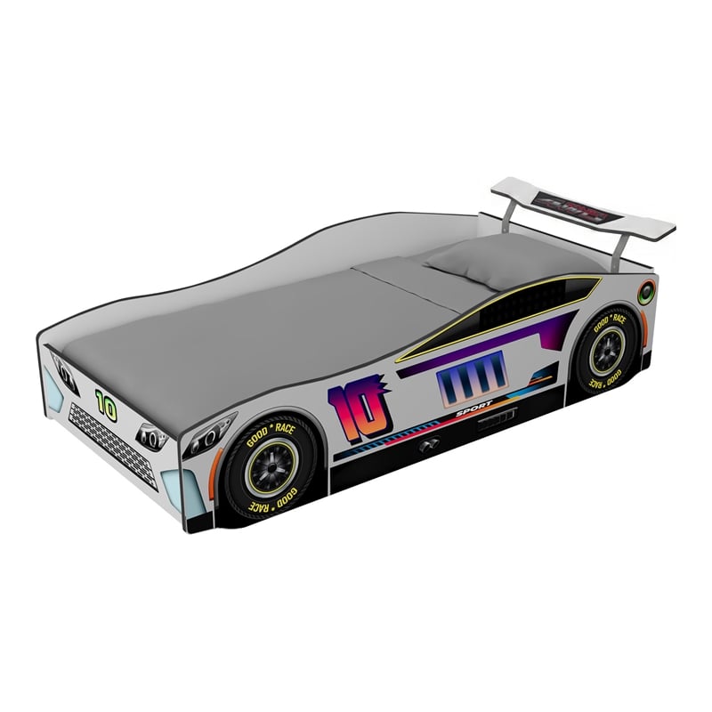 Furniture of America Yael Wood Race Car Design Twin Kid Bed in White
