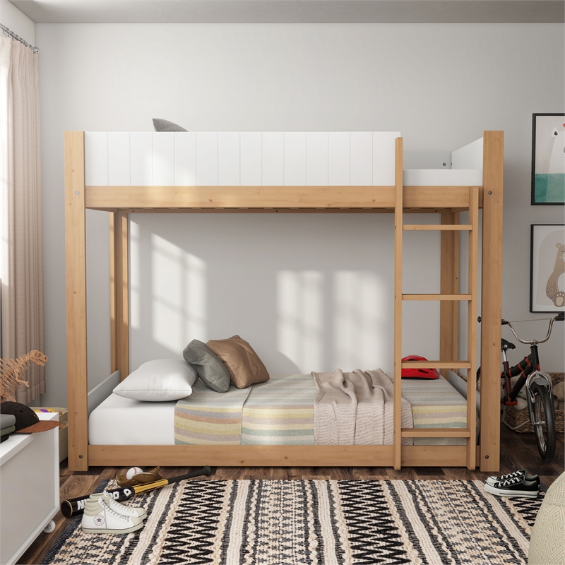 Furniture of America Dreyl Solid Wood Twin Over Twin Low Bunk Bed in Brown