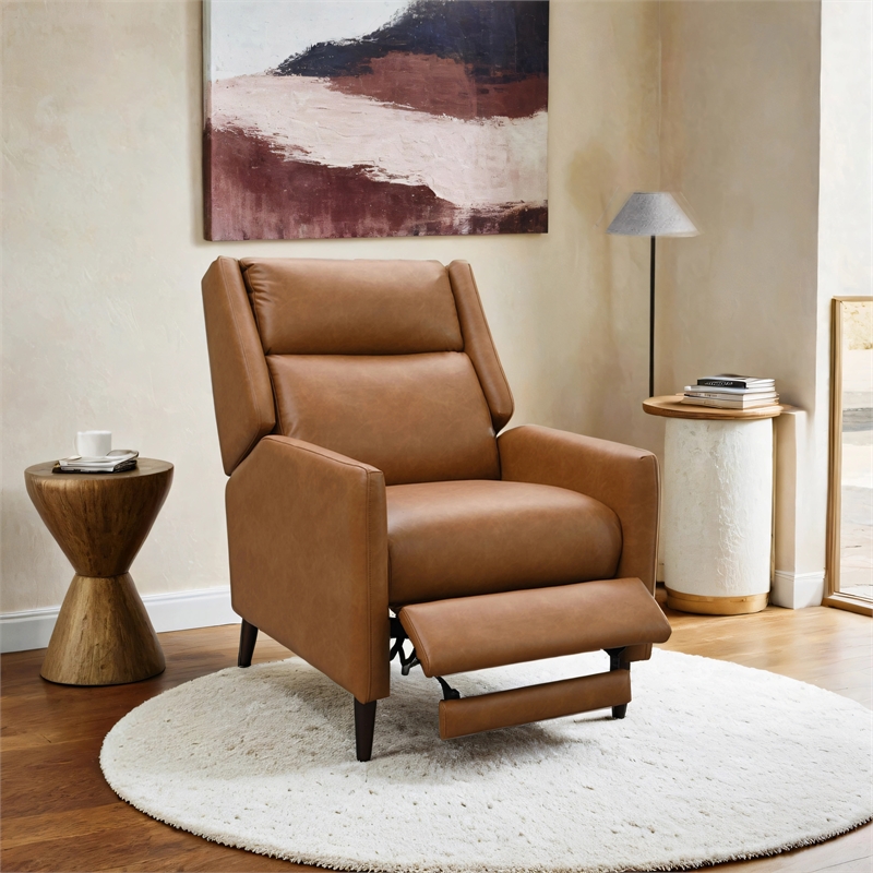 Furniture of America Vella Faux Leather Pushback Manual Recliner in Brown
