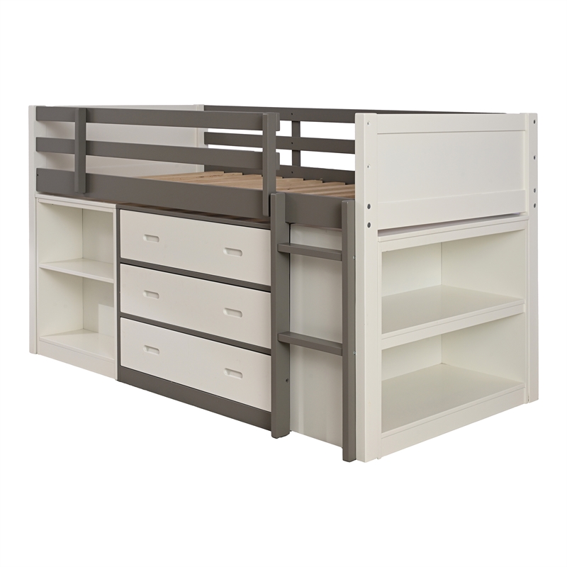 Furniture of America Aveni Solid Wood Twin Loft Bed with Side Ladder in Gray