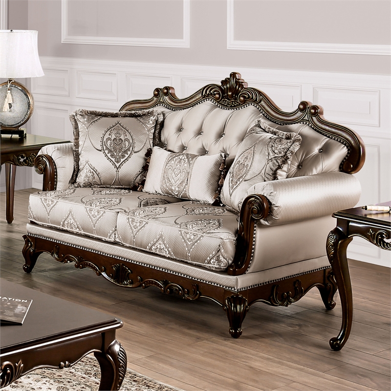 Furniture of America Adelaide Fabric Tufted Back Loveseat in Beige