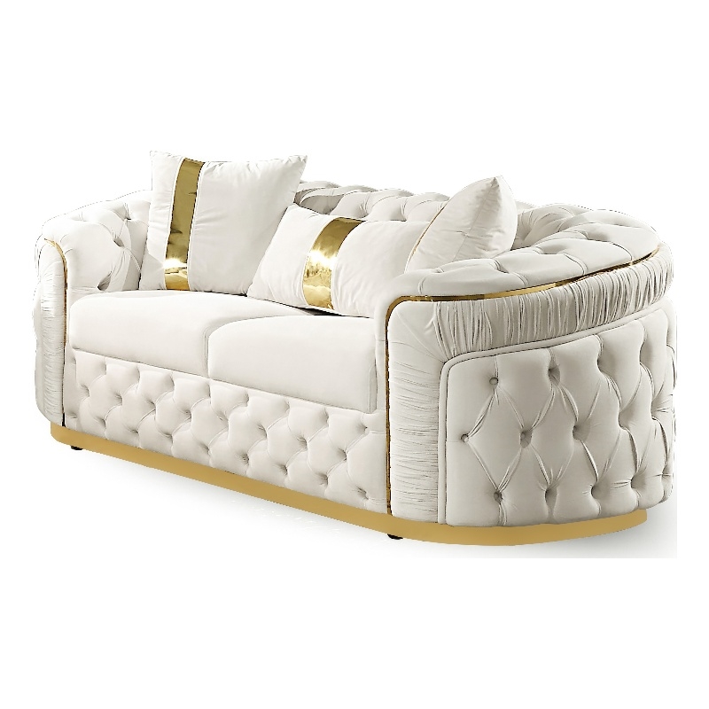 Furniture of America Elbrook Fabric Slope Curved Arm Loveseat in Beige